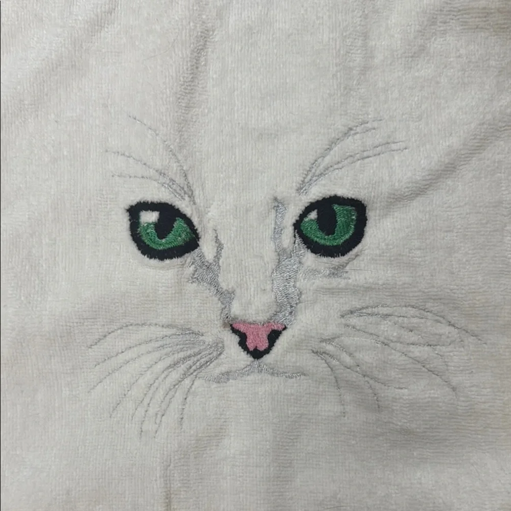 R.A. Briggs White Embroidered Cat Towel
